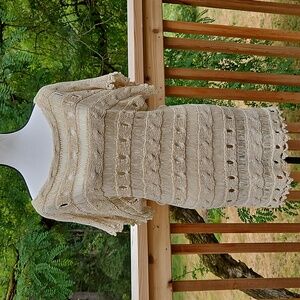 Forever 21 | F21 | Crochet Tunic | Boat Neck | Boho | Dark Cream / Beige | Sz L